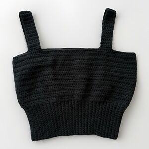 Handmade Crochet Crop‎ Tank Black Indie Sleaze Layering Top Women's XS